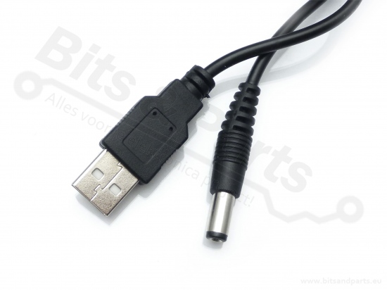 USB Voedingskabeltje USB naar 5,5x2,1 jack plug (5VDC output)